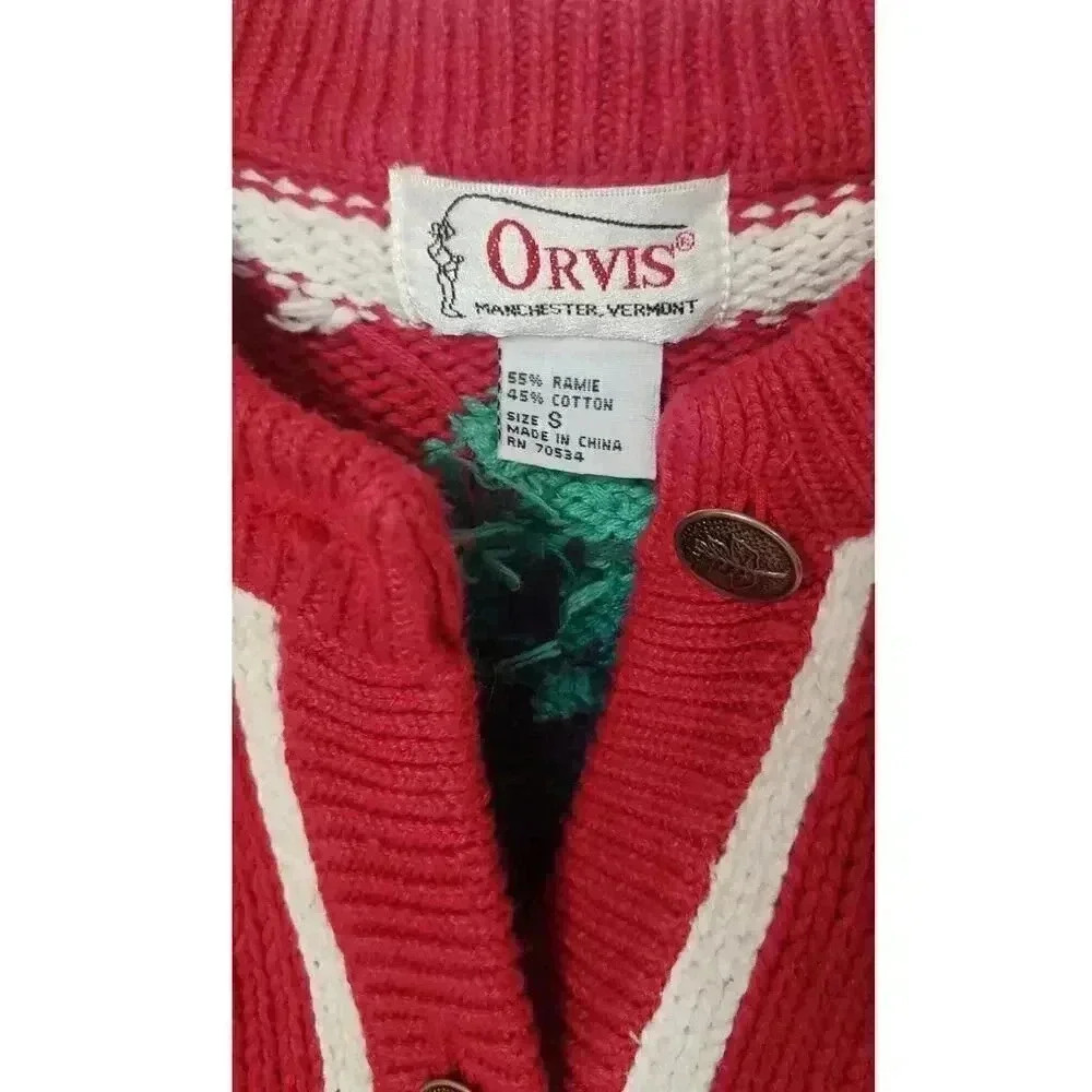 Vintage‎ Orvis christmas cardigan sweater heavy knit womens size small mistletoe
